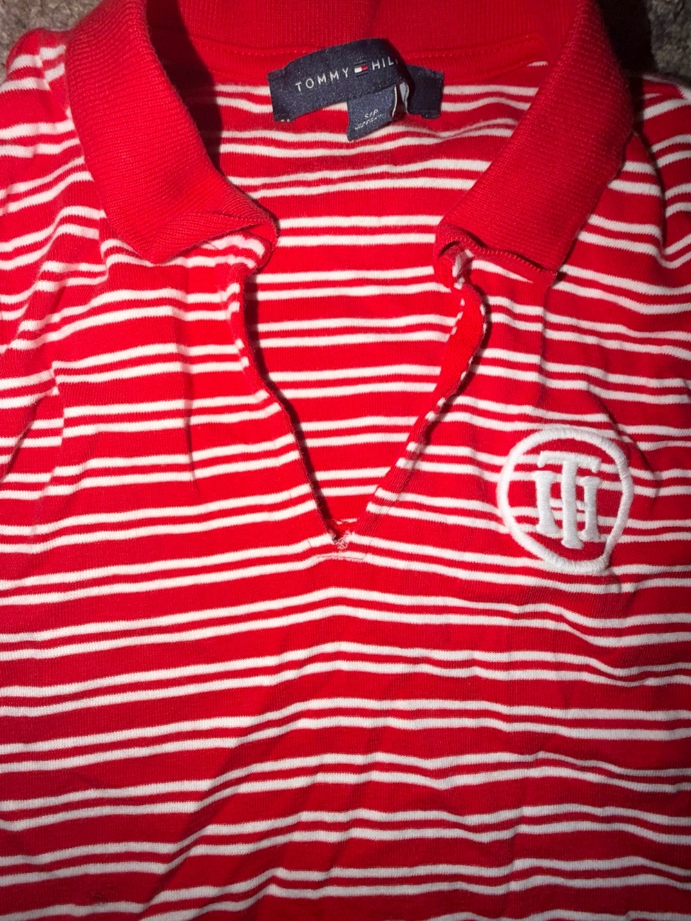Tommy Hilfiger Red and White Striped Polo with Embroidered Logo